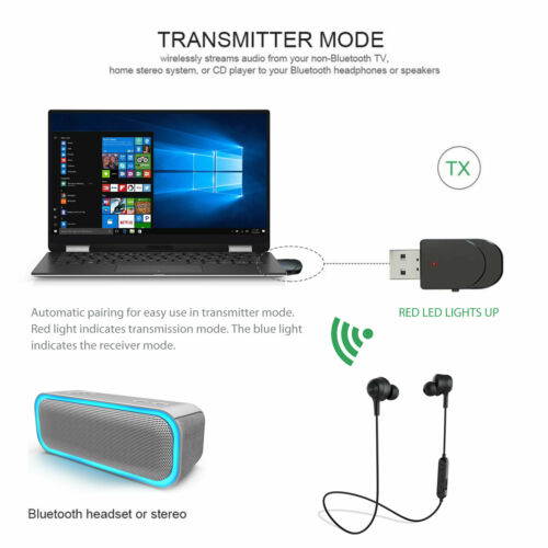 2in1 USB Bluetooth 5.0 Transmitter Receiver Adapter For TV PC Headphone Speaker