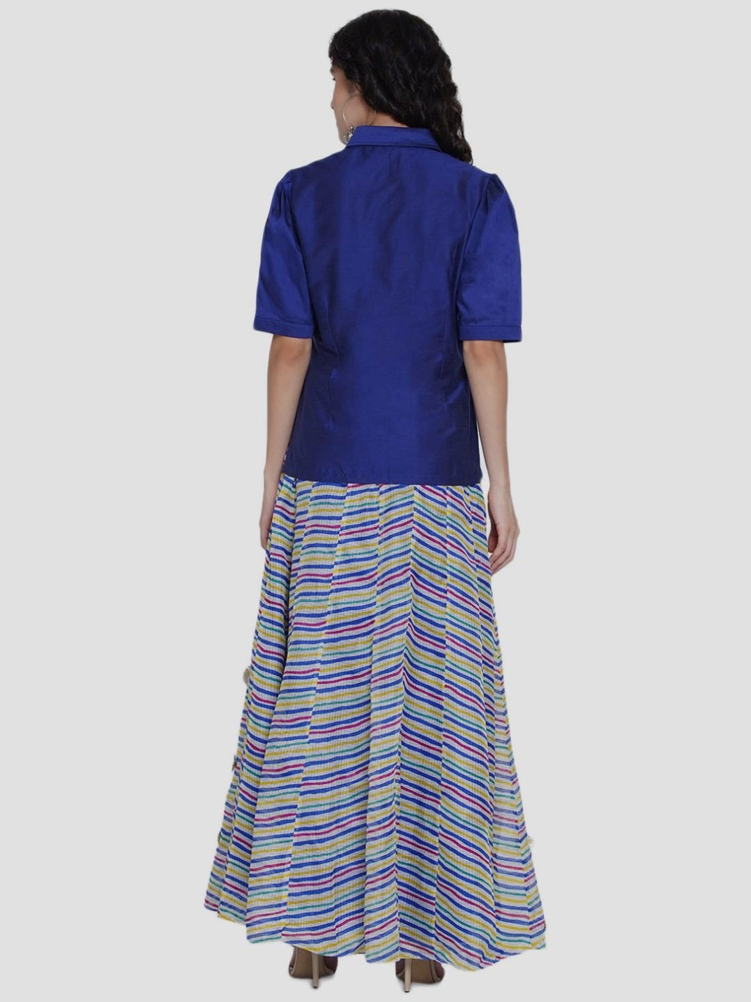 Women Republic Blue & White Top Skirt Set