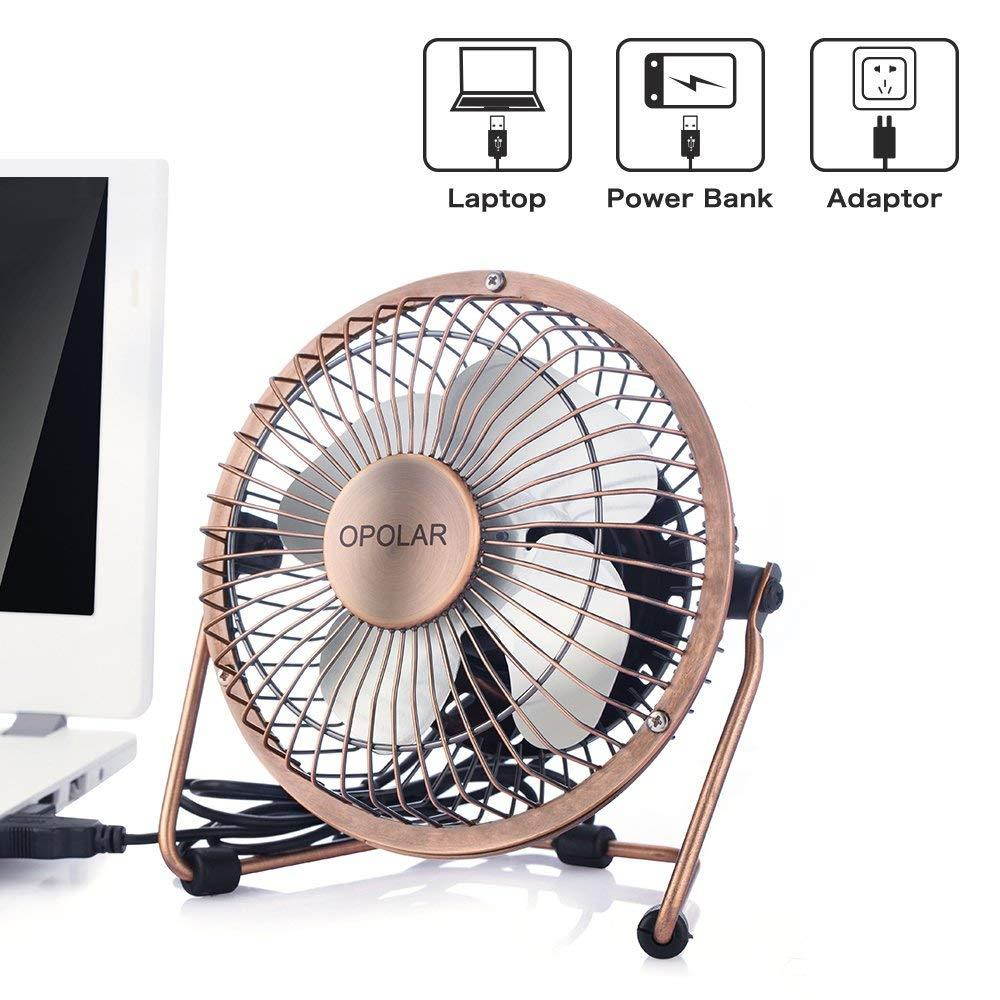 OPOLAR Mini USB Table Desktop Personal Fan (Metal Design, Quiet Operation; 3.9 feet USB Cable, High Compatibility - Bronze)
