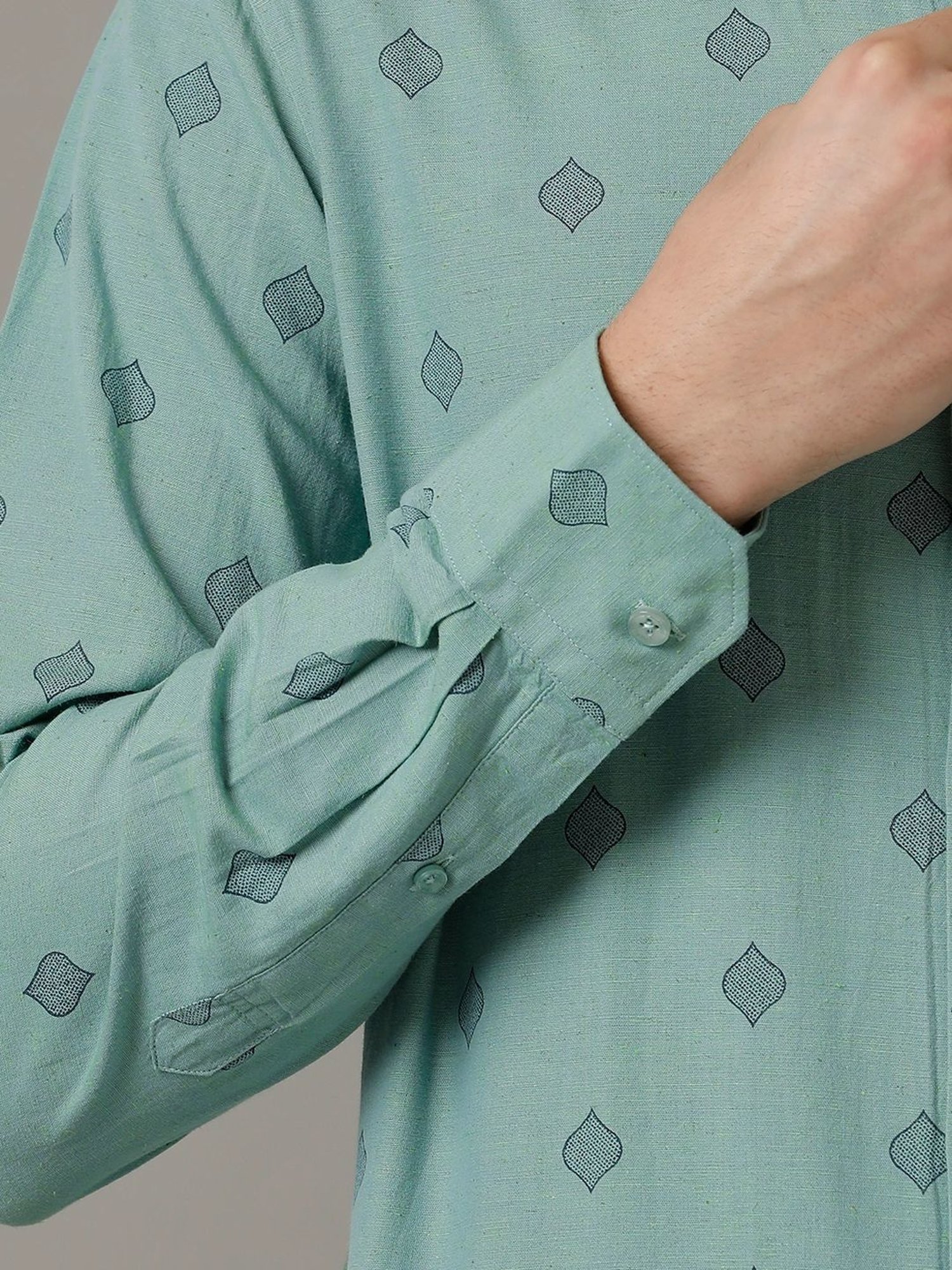 Cavallo By Linen Club Green Linen Contemporary Fit Printed Shirt