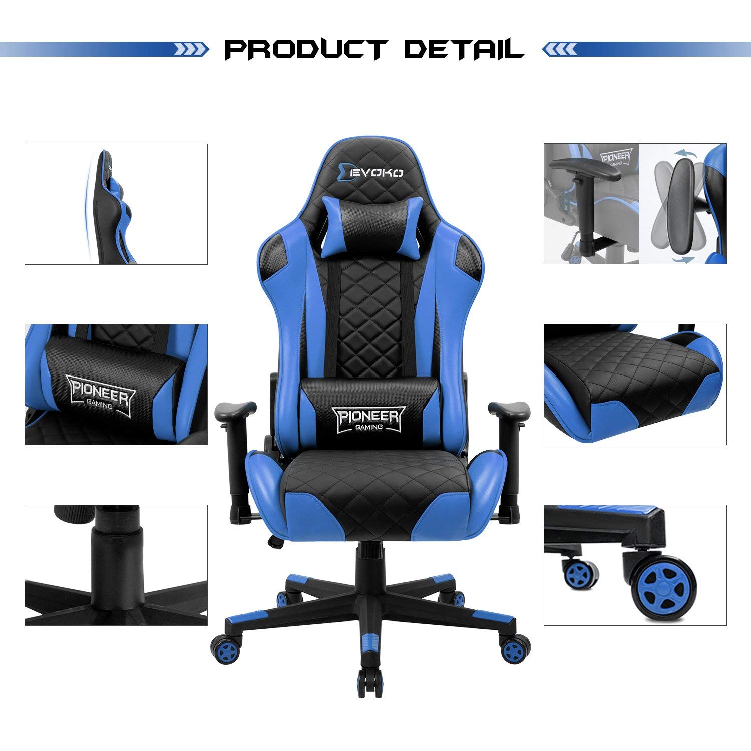 Gaming Chair, Racing Style Computer Desk Chair Padded Armrests Ergonomic Lumbar Support Adjustable Height