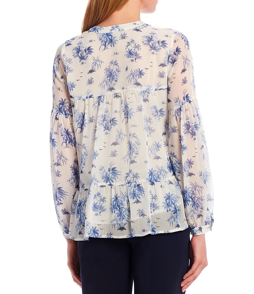 Preston & York Caroline Bow Woven V-Neck 3/4 Sleeve Blouse