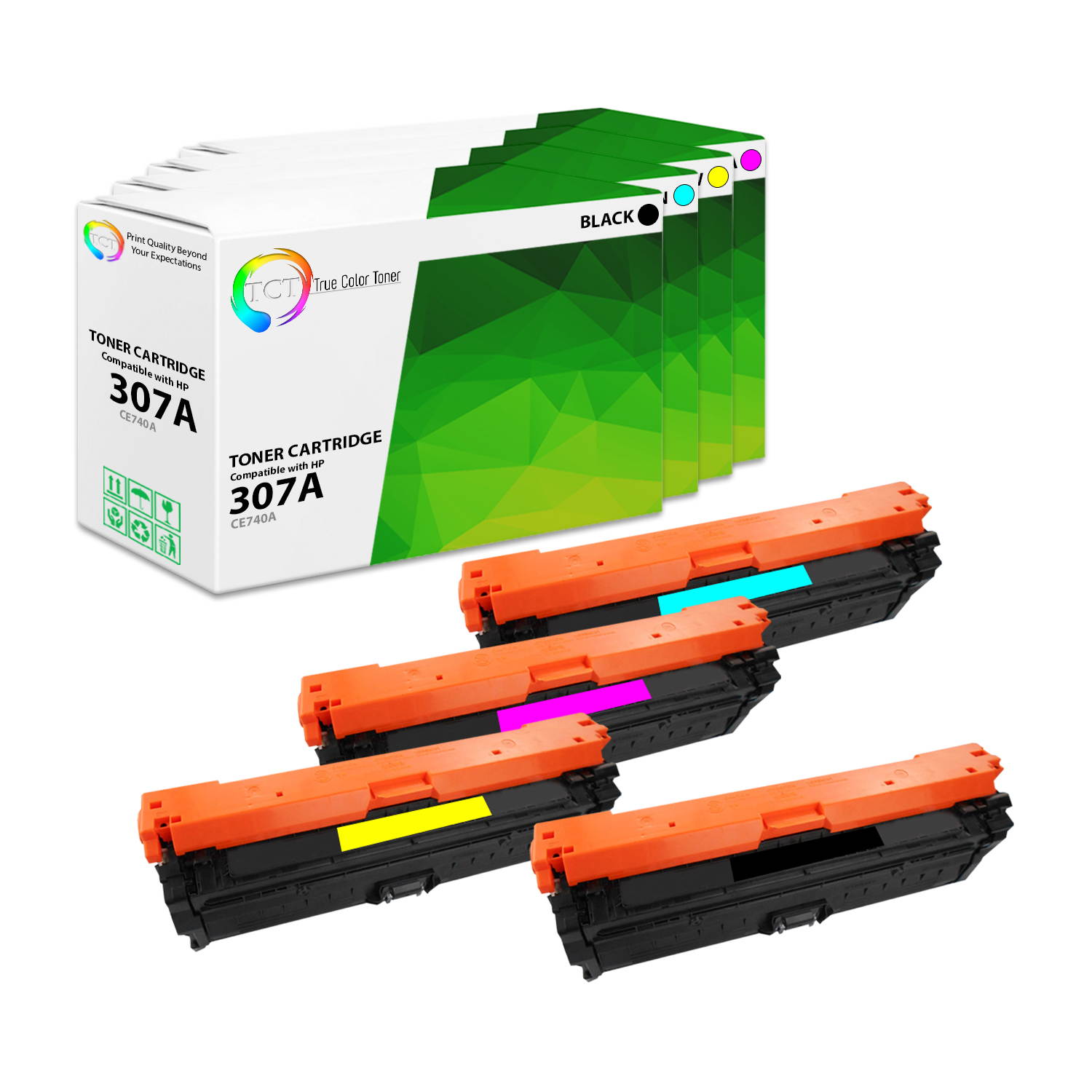 TCT Premium Compatible Toner Cartridge Replacement for HP 307A CE740A CE741A CE742A CE743A works with HP Color LaserJet Professional CP5225 Printers (Black, Cyan, Magenta, Yellow) - 10 Pack