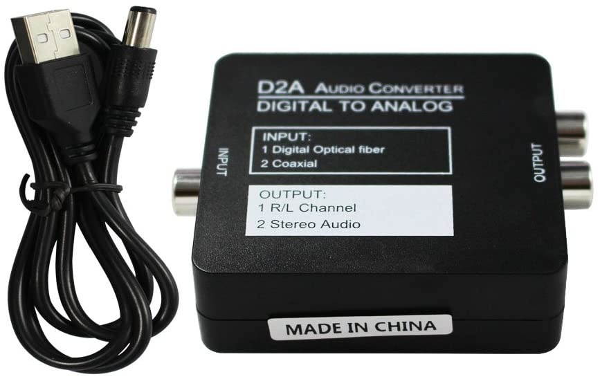 Digital Optical Coaxial Toslink Signal to Analog Audio Converter Adapter RCA L/R Support Earphone with USB Power Cable