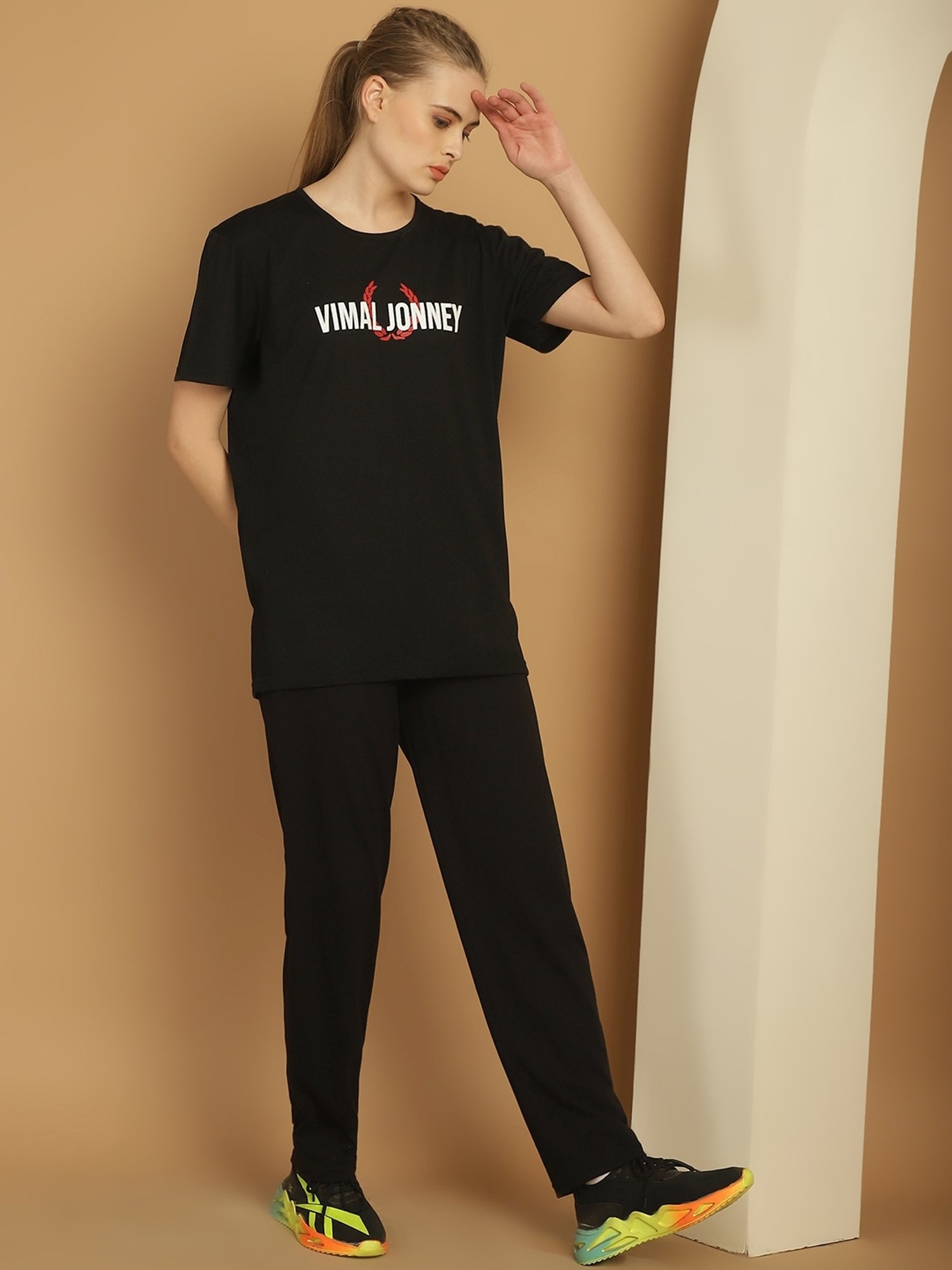 Vimal Jonney Black Cotton Logo Print T-Shirt & Track Pants Set