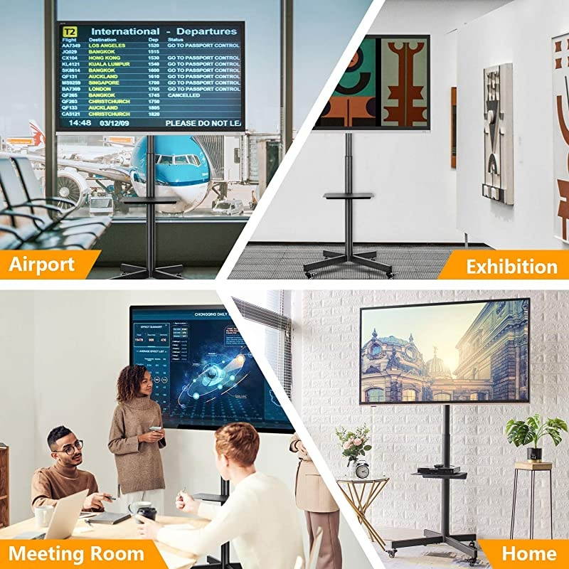 Mobile TV Cart Rolling TV Floor Stand with Locking Wheels and Tilt Mount for Most 2760 Inch Plasma LCD LED Flat Screen or Curved TVs Monitors Display Trolley Stand with Laptop ShelfTray