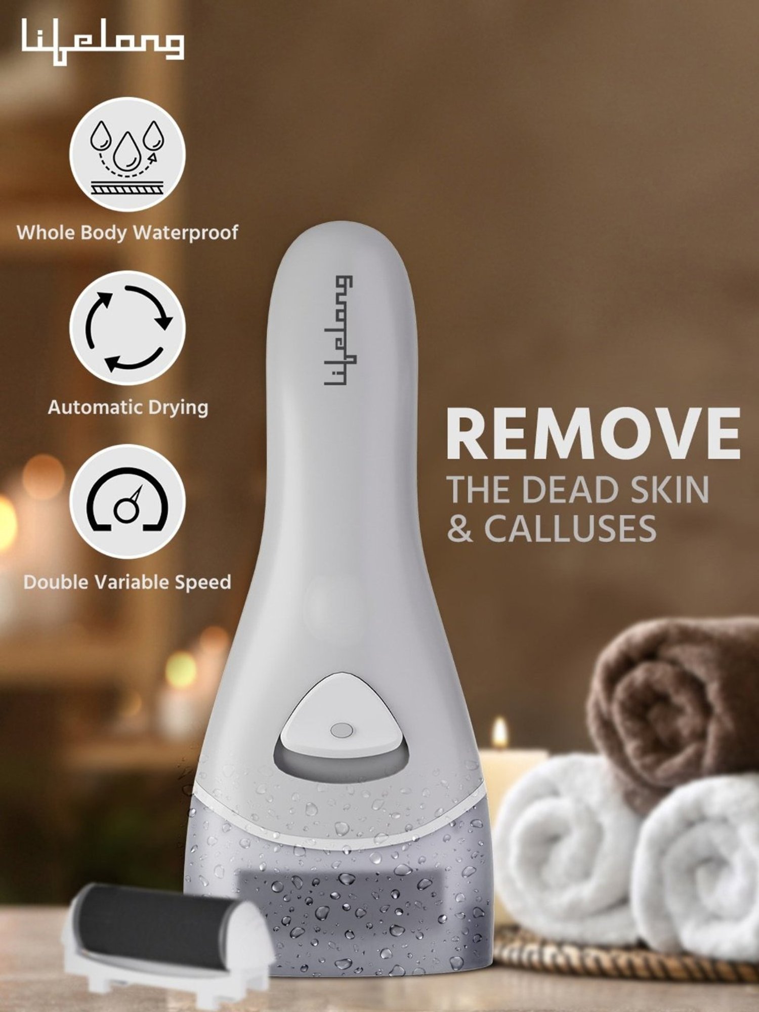 Lifelong LLPCW208 Callus Remover Foot Scrubber with Double Variable Speed (Grey)