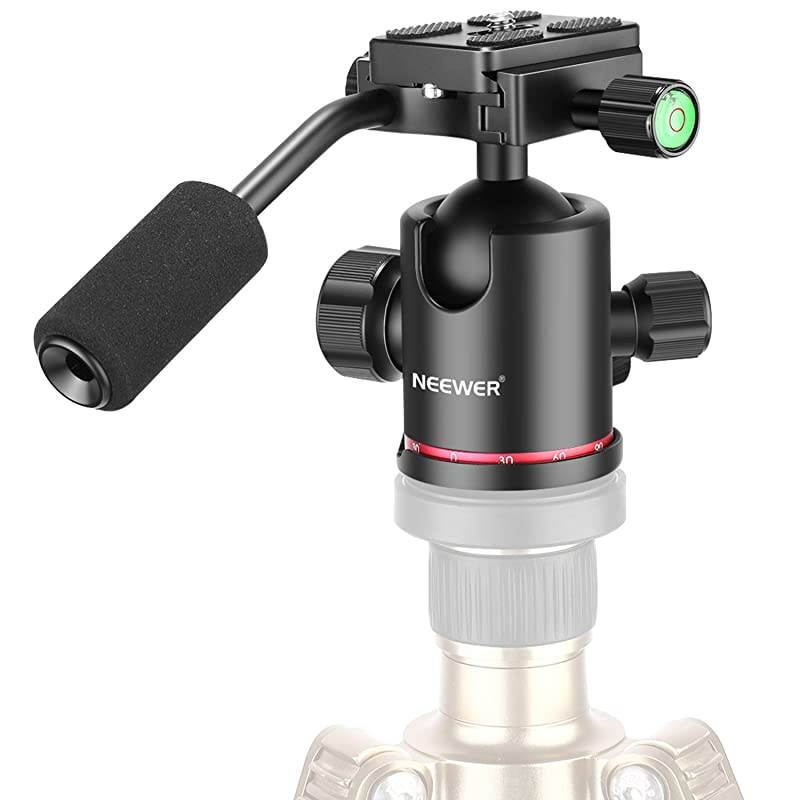 Heavy Duty Camera Tripod Ball Head with Handle and 1/4 inch Quick Shoe Plate, 360 Degree Panoramic Head for Tripod, Monopod, Slider, DSLR Camera, Camcorder, Load up to 17.6 pounds/8 kilograms