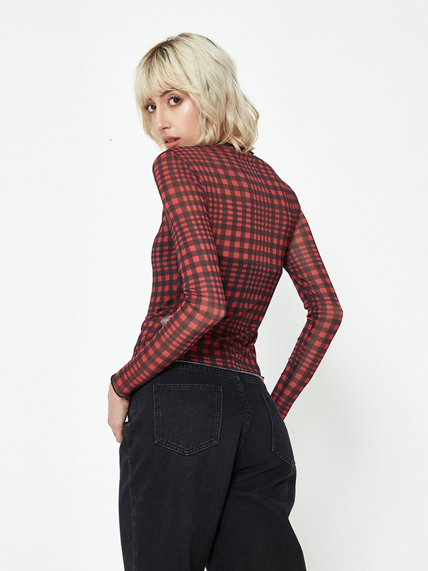 Cover Story Red & Black Check Top