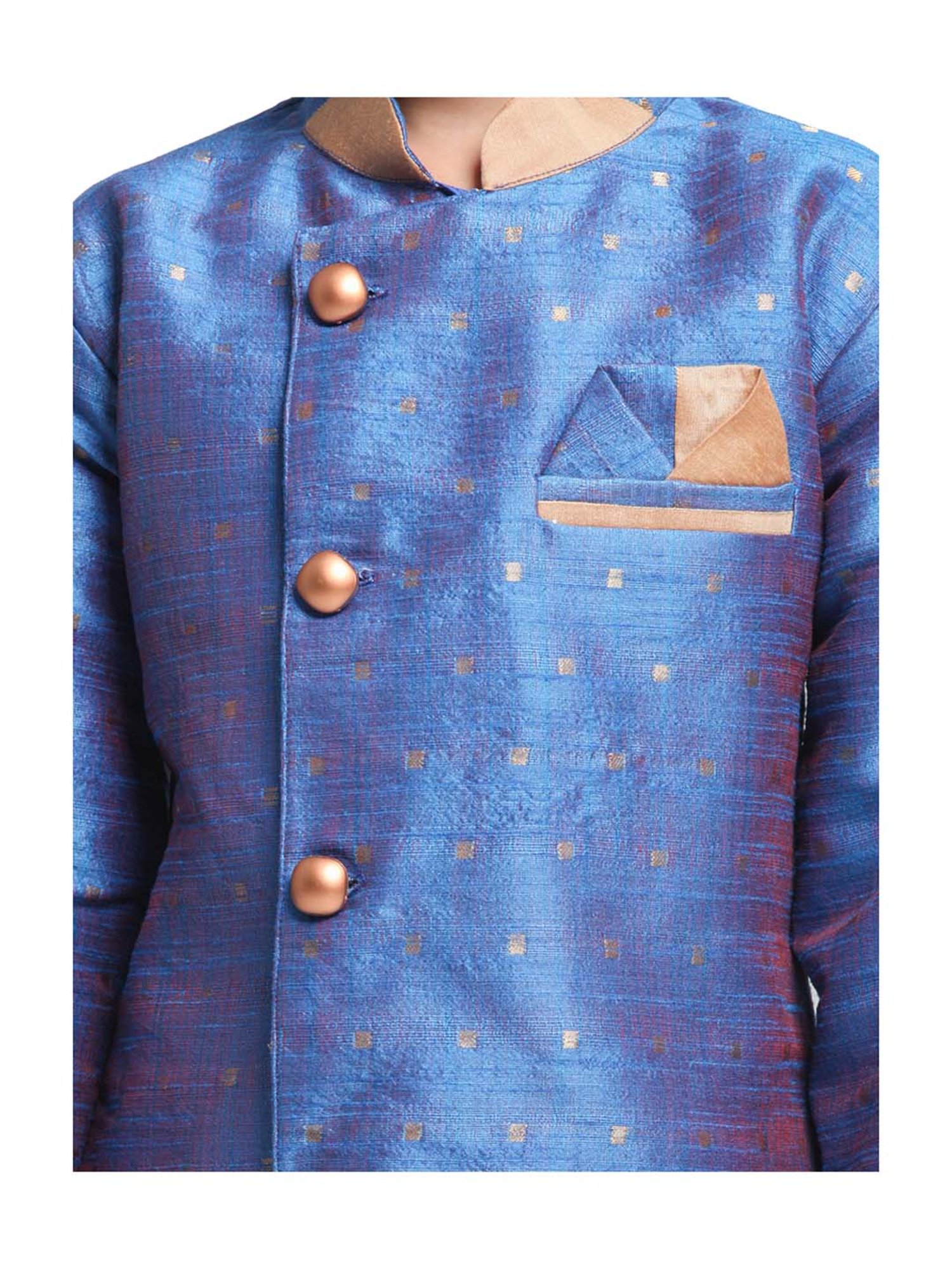 VASTRAMAY Boys Turquoise Floral Full Sleeves Indowestern