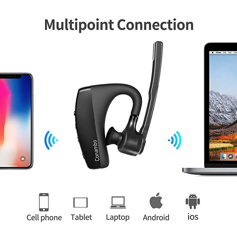 Headset 50 with CVC80 Dual Mic Noise Cancelling Earpiece 16Hrs Talktime Wireless Headset HandsFree Earphone for Truck Driver iPhone Android Cell Phones
