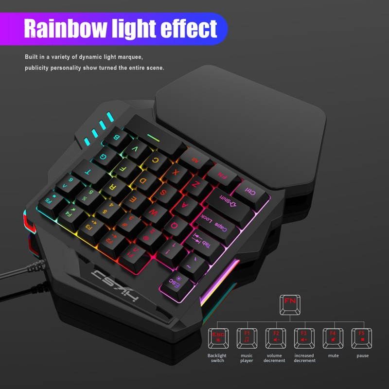 HXSJ J50 USB RGB Colorful Backlight Single Hand Wired Gaming Keyboard Mouse Set