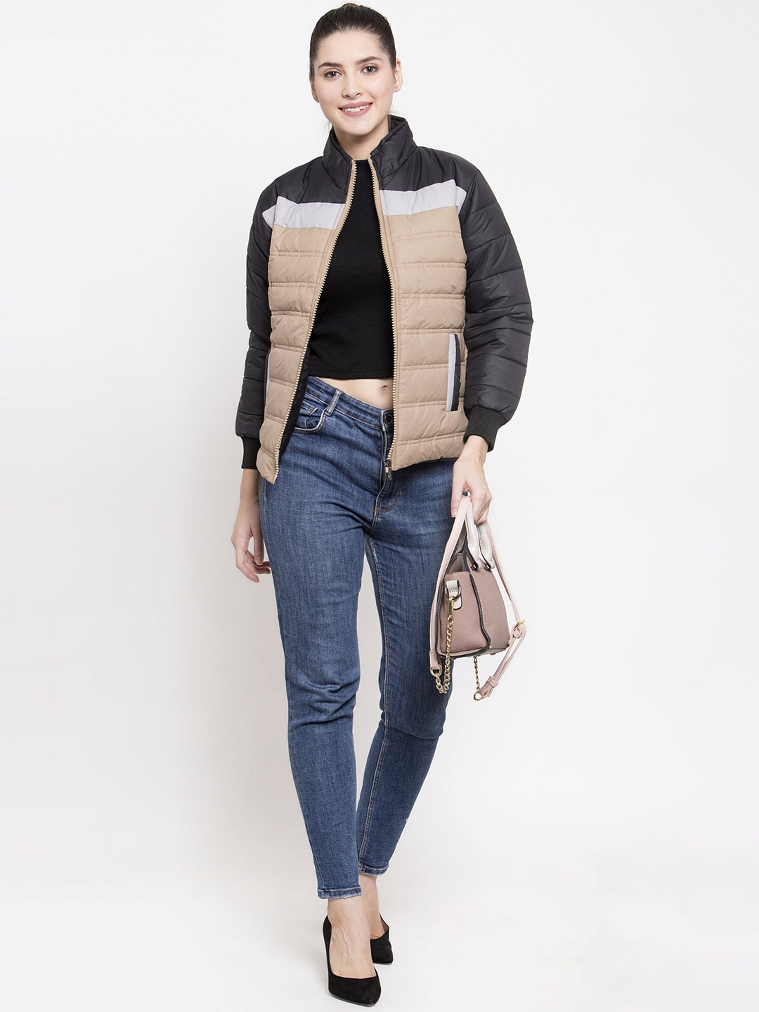 VOXATI Beige & Black Regular Fit Jacket
