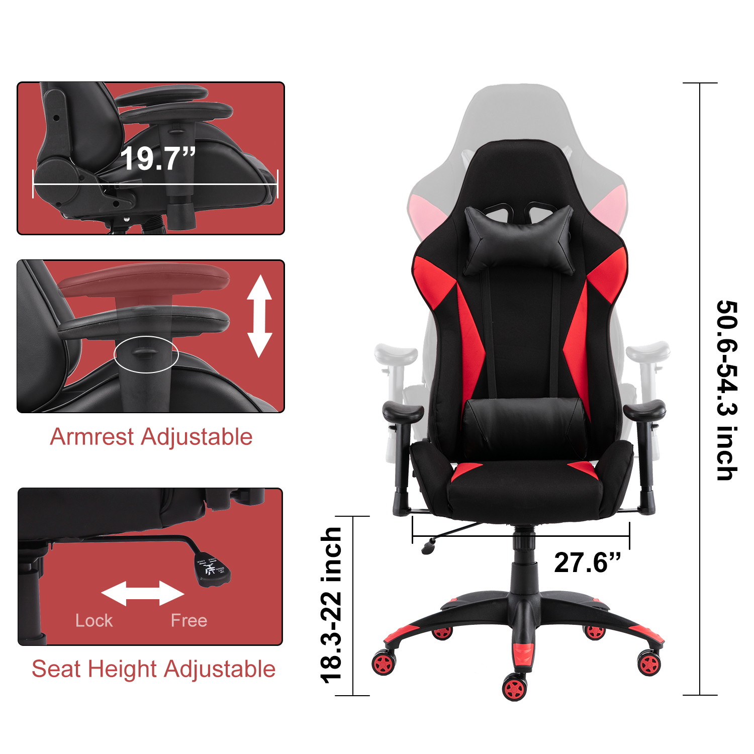 Gaming Chair, High Back Computer Chair Tilt Back Adjustable Armrest Height with Lumbar Support Headrest