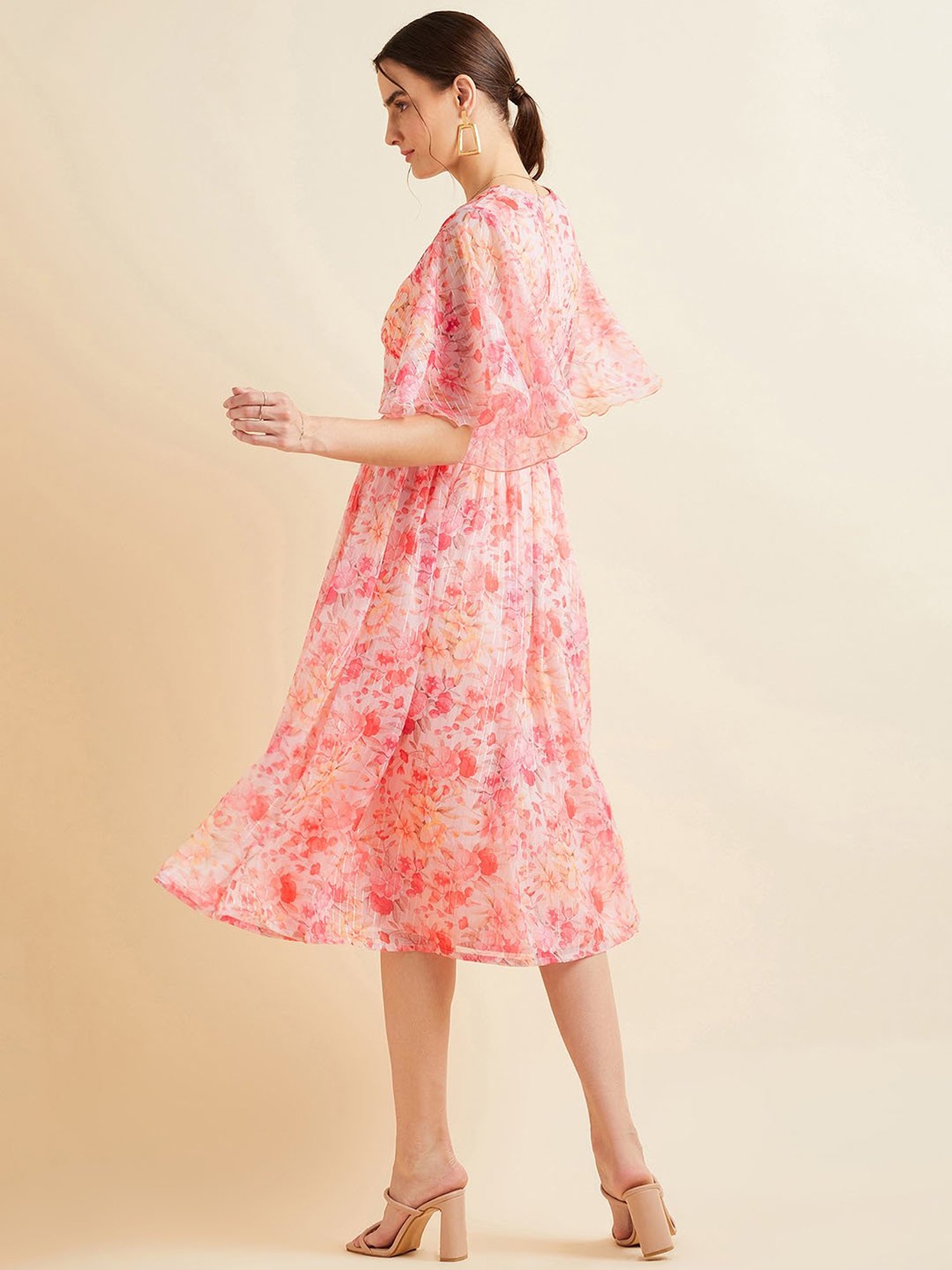 PANIT Pink Floral Print Ethnic Dress