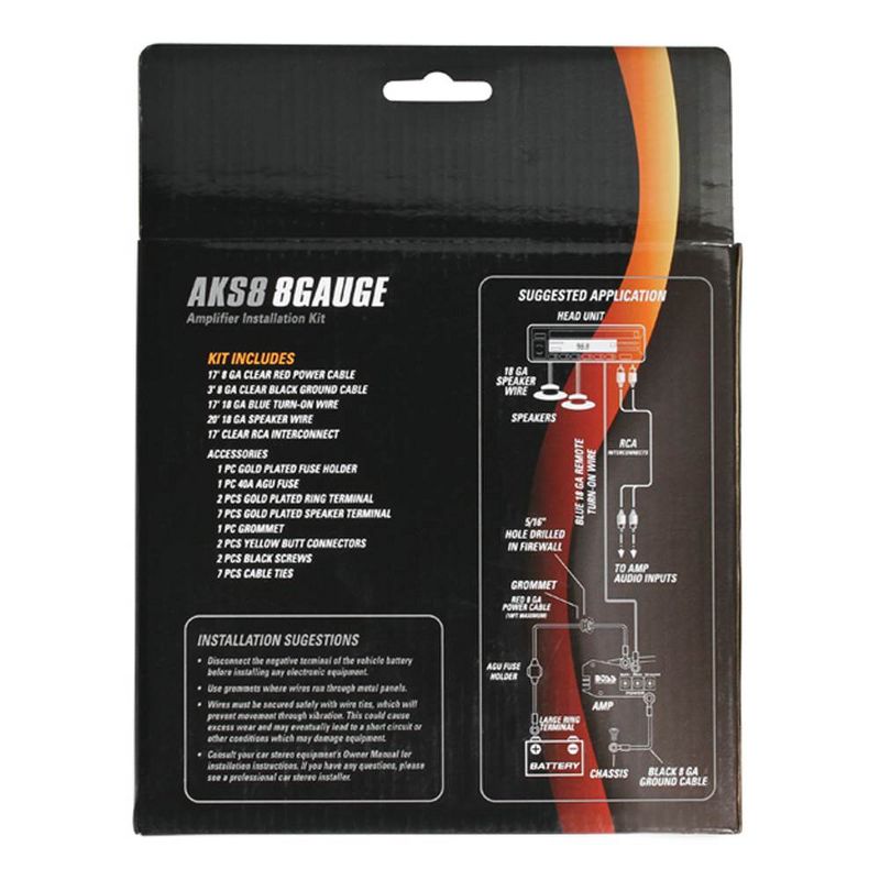 Soundstorm AKS8 8 Gauge Car Audio Amplifier Amp Complete Kit Wiring Installation with Install Wire Cables and RCA Interconnect