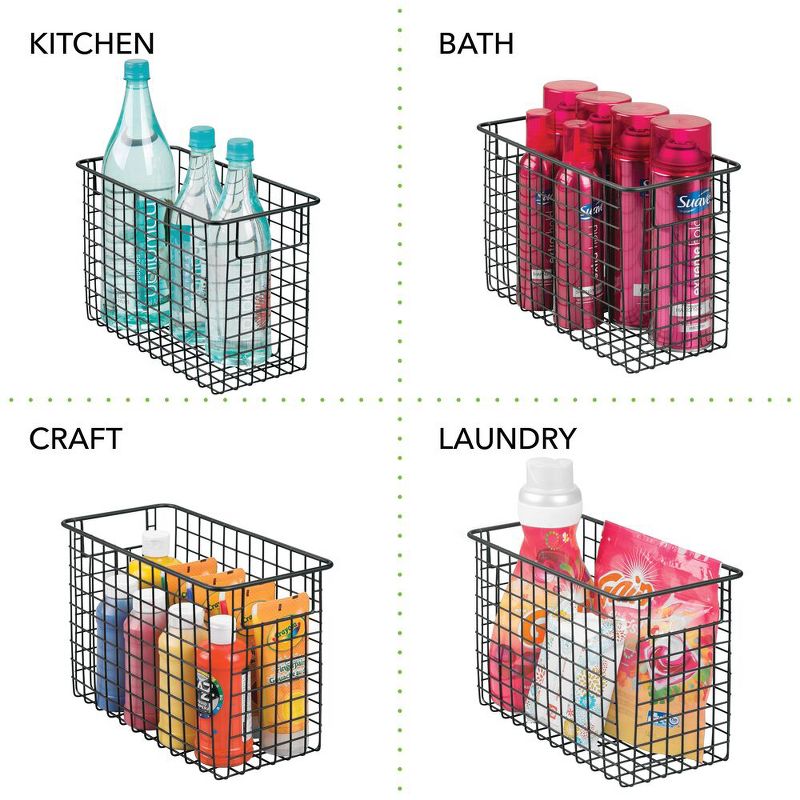 mDesign Metal Storage Basket Bin with Handles for Home Office - 6 Pack -Black