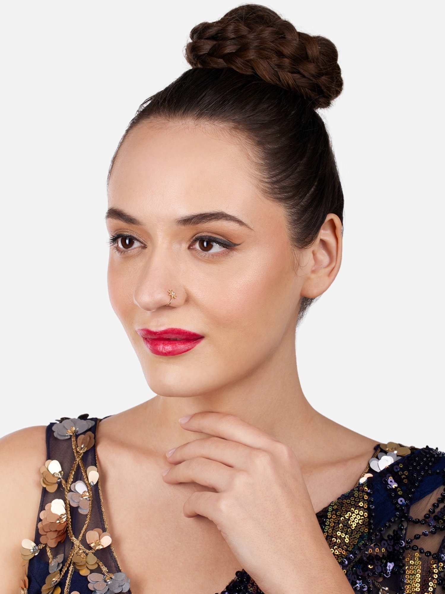 Zaveri Pearls Set of 3 Gold Tone Cubic Zirconia Contemporary Brass Clip On Nose Pins-ZPFK17364