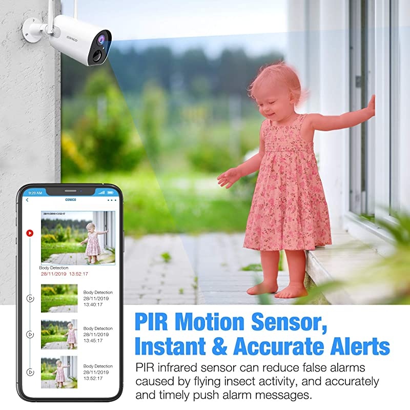 Outdoor Security Camera,  Wireless Solar Powered Home IP Camera,Surveillance WiFi Cam with Solar Panel,Night Vision, Two Way Audio, PIR Motion Detection and IP65 Waterproof