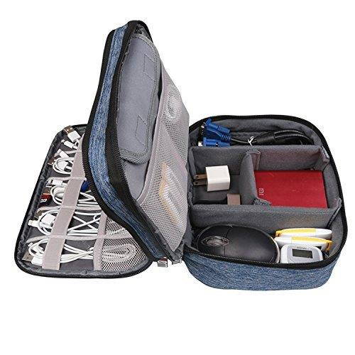 BUBM Electronic Organizer, Double Layer Travel Gadget Storage Bag for Cables, Cord, USB Flash Drive, Power Bank and More-a Sleeve Pouch for 7.9" iPad Mini (Medium,Denim Blue)