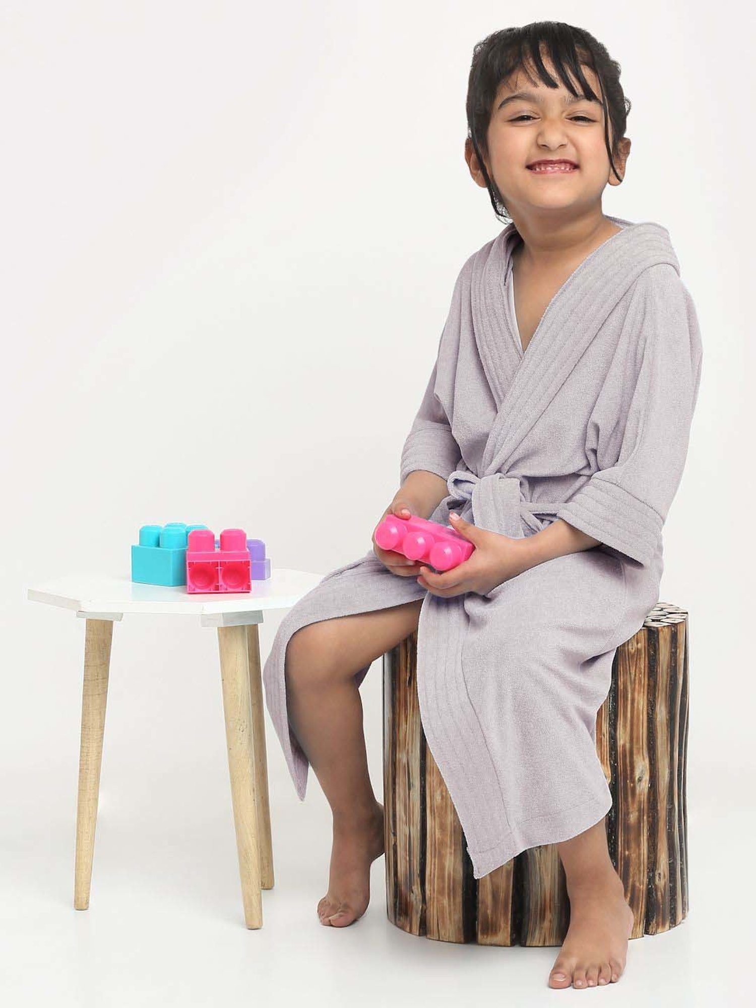 Creeva Melodious Grey Micro Terry 260 GSM Quick Dry Kids Bathrobe 6-7 Yrs With Front Pocket