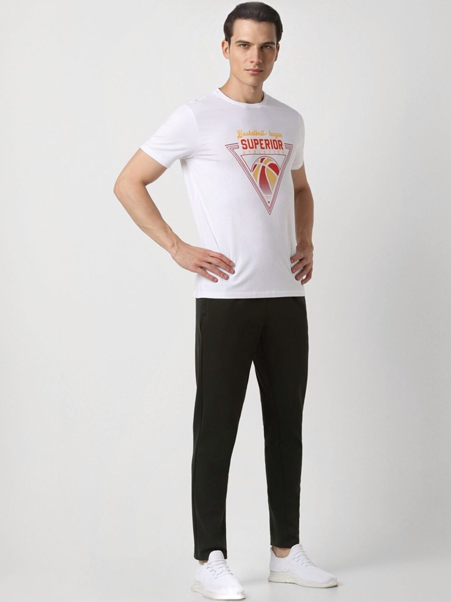 Van Heusen White Cotton Regular Fit Printed T-Shirt