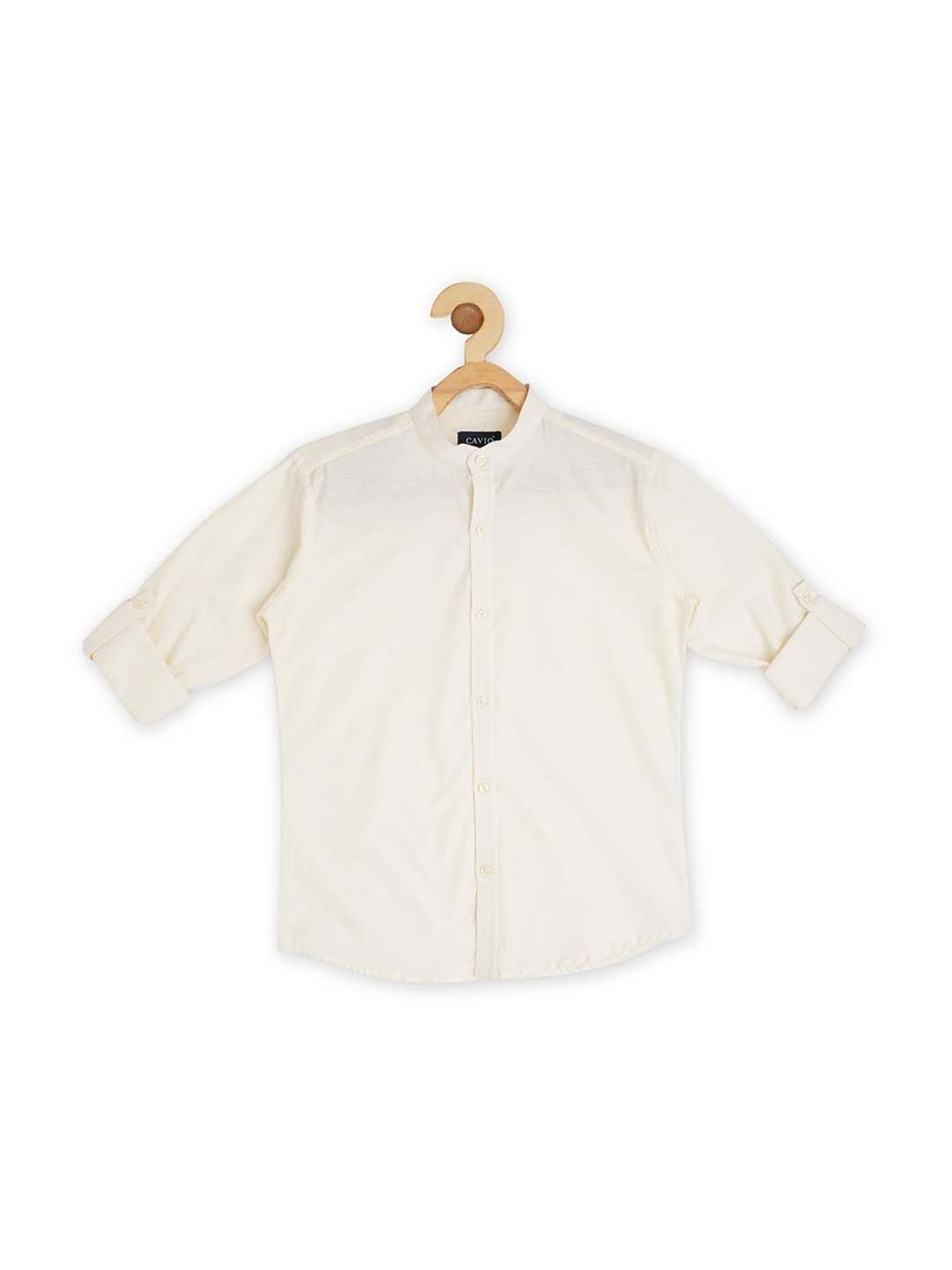 Cavio Kids Peach & White Cotton Embellished Shirt Set
