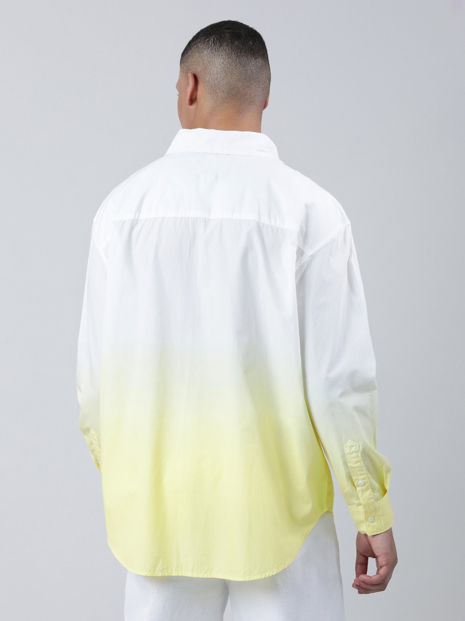 Bene Kleed White & Yellow Loose Fit Ombre Cotton Shirt