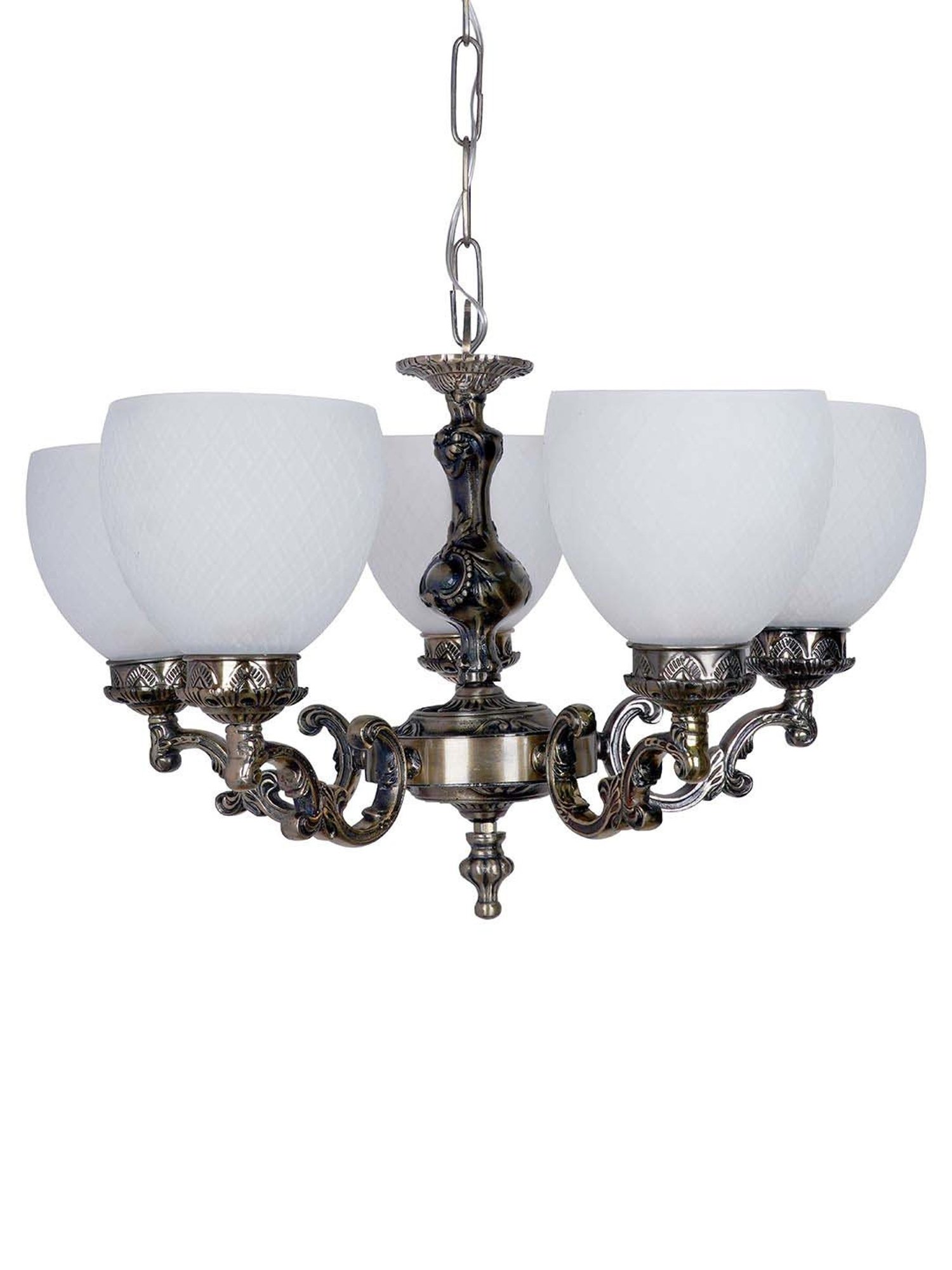 FOS LIGHTING White & Golden Aluminium 5-In-1 Diamond Chandelier With Glass Shade