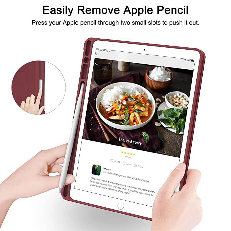 iPad 7th Generation Case New iPad Case 102 Case 2019 with Pencil Holder Lightweight Smart Cover with Soft TPU Back Auto SleepWake for iPad 7th Gen 2019Red Wine