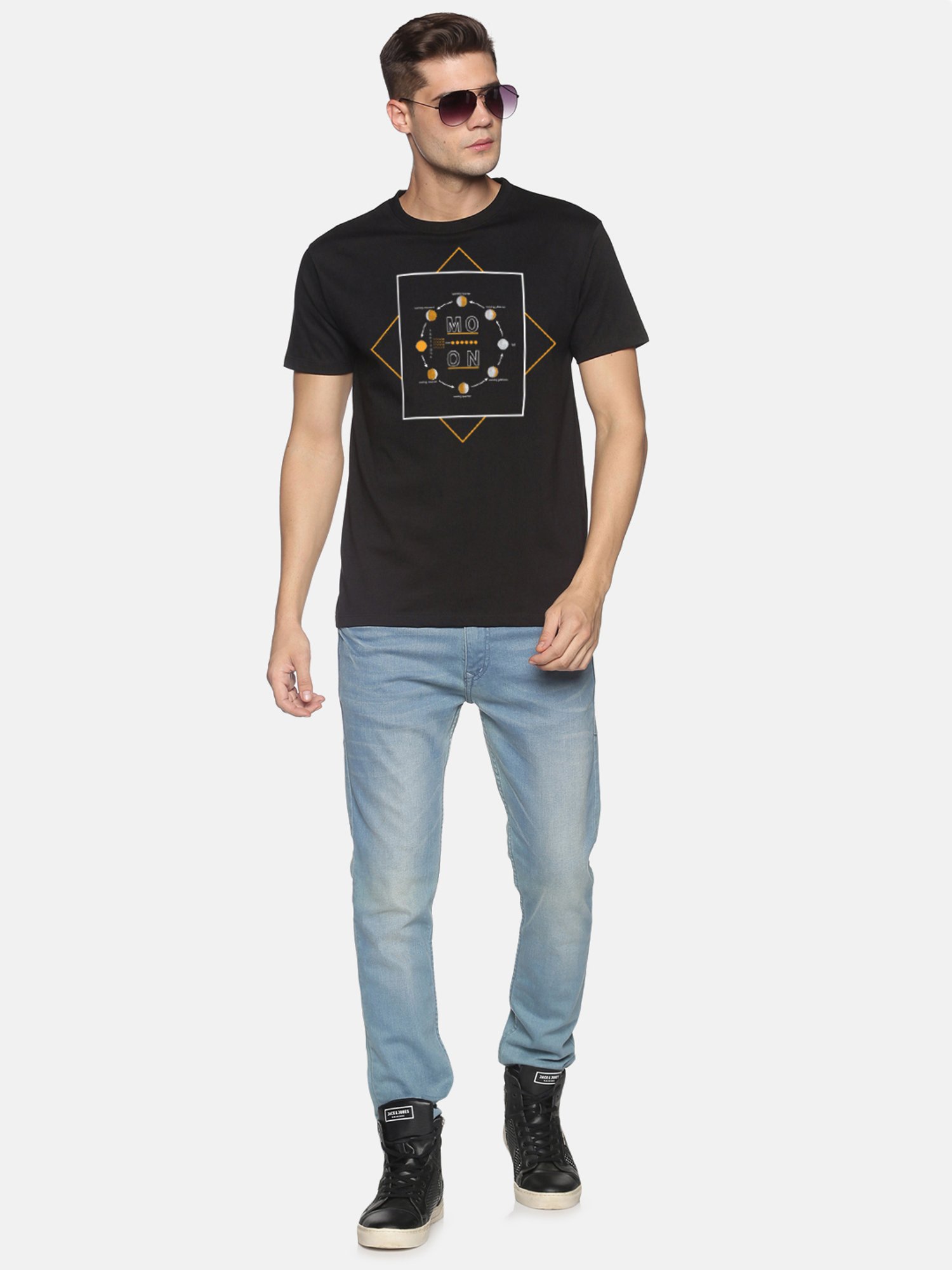 BLACK RADIO Black Slim Fit Printed Crew T-Shirt