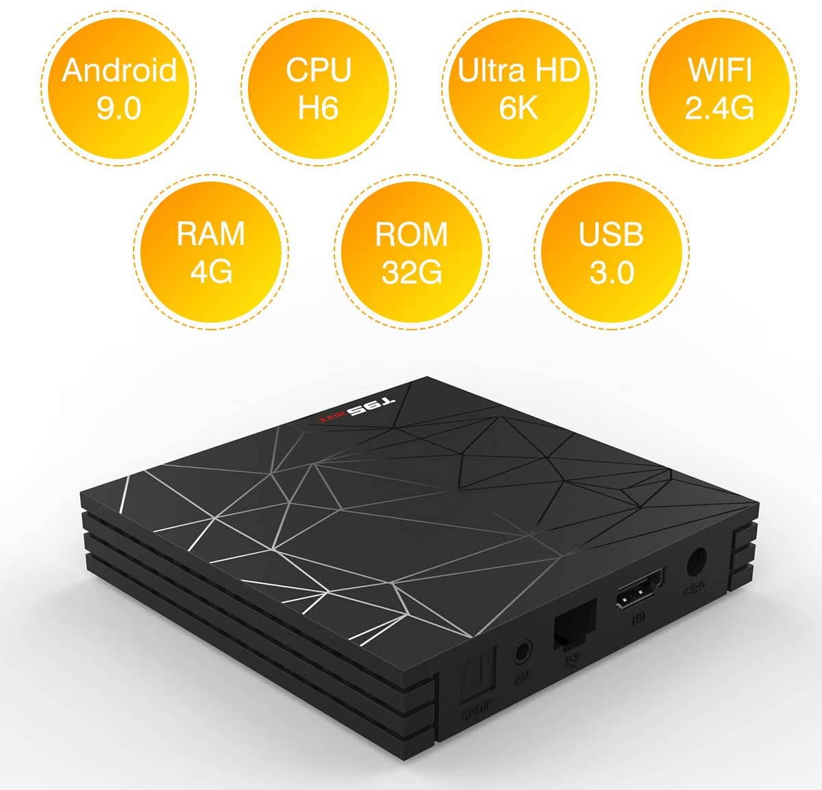 TV Box, TUREWELL T95 Max Android 9.0 TV Box Chip H6 Quad-core Cortex-A53 4GB RAM 32GB ROM Smart TV Box Support 3D 6K Ultra HD H.265 2.4GHz WiFi Ethernet HDMI
