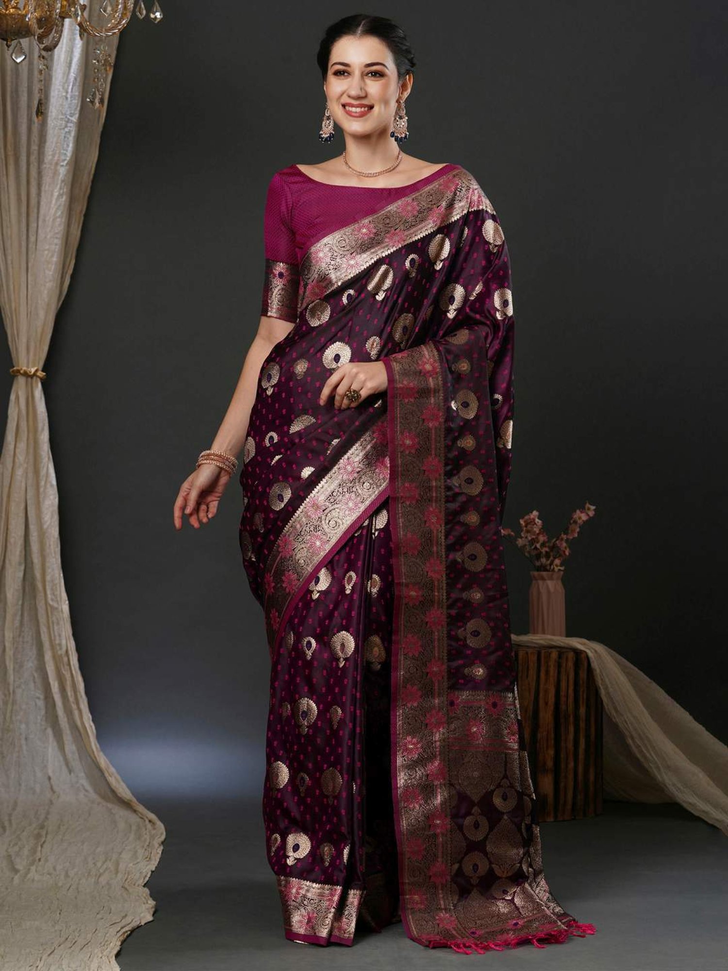 Saree Mall Purple Woven Saree With Unstitched Blouse