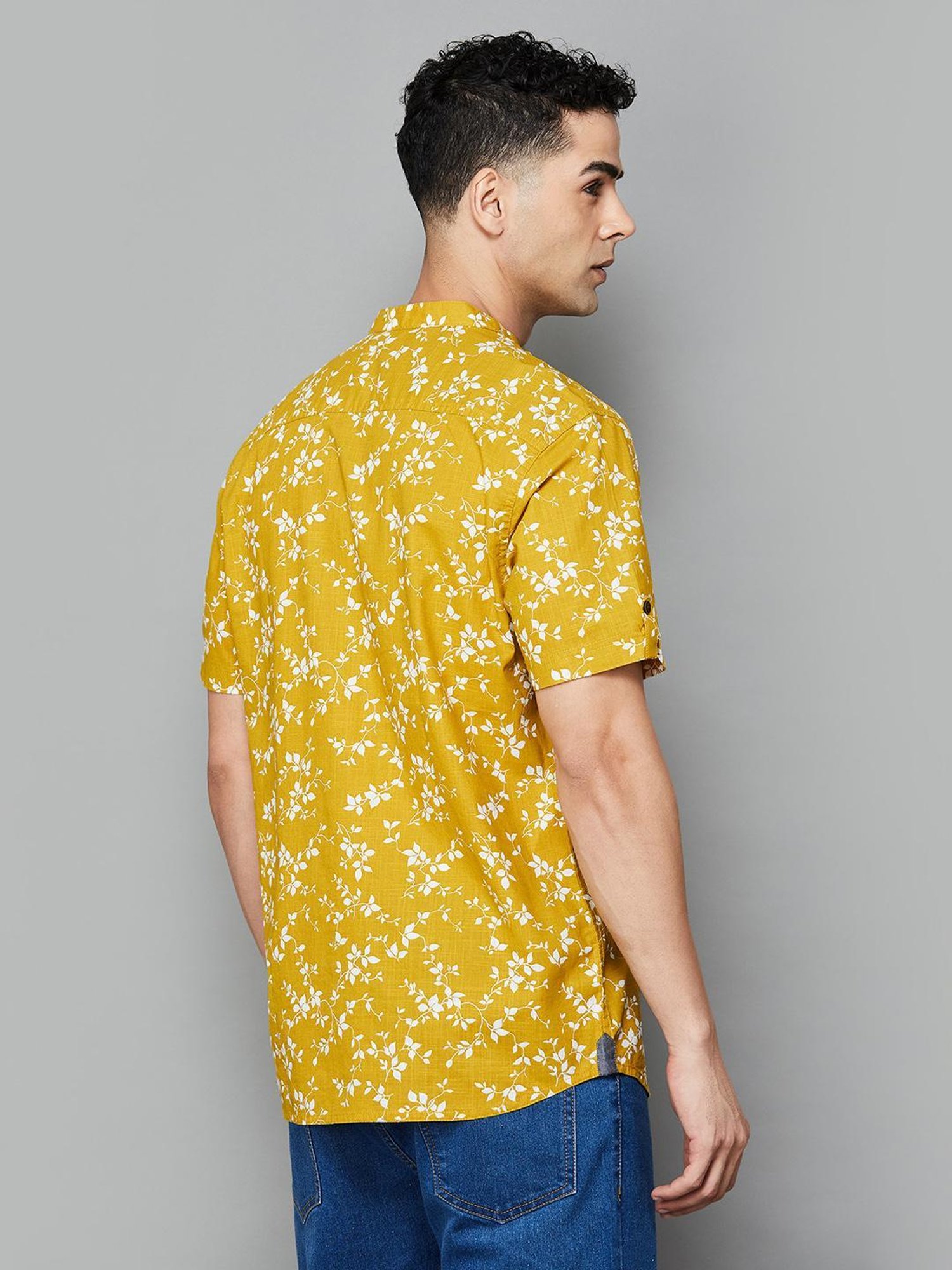 Melange By Lifestyle Mustard Cotton Regular Fit Printed Shirt