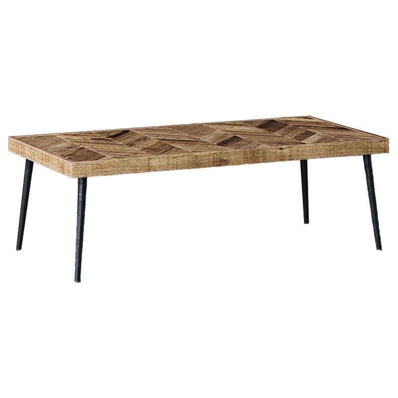 Mindful Living Rustic Farmhouse Mid Century Modern Fusion Mango Wood Top and Iron Hairpin Legs Chevron Pattern Rectangular Accent Coffee Table, Beige