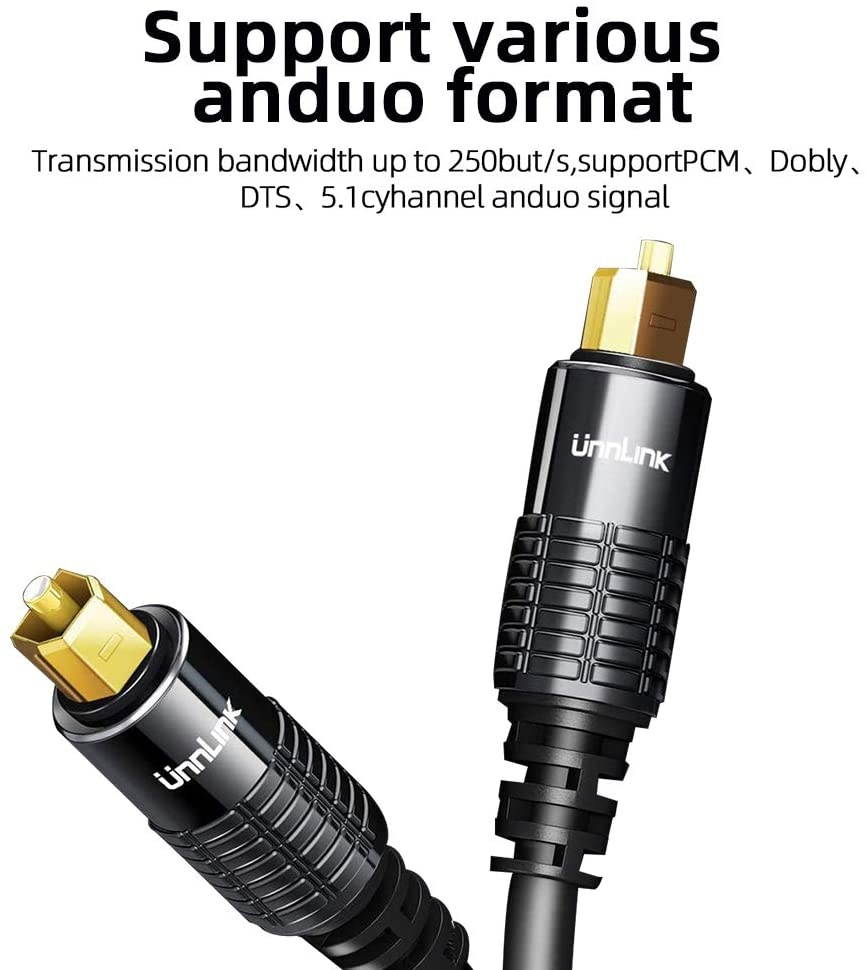 Unnlink Digital SPDIF Toslink Optical Cable Audio 9.8ft/3m HiFi 5.1 Fiber Cable for TV Box PS4 Xbox Speaker Wire Soundbar Amplifier Subwoofer