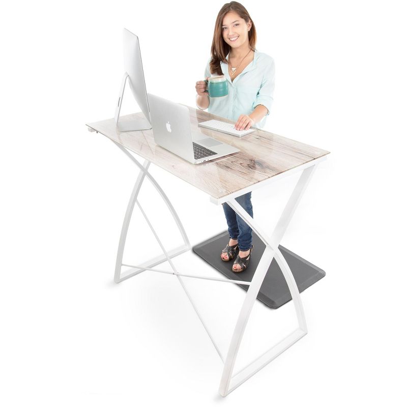 Joy Glass Standing Desk &ndash; 43&rdquo; Modern Multifunctional Stand-Up Table &ndash; Wood Print &ndash; Stand Steady