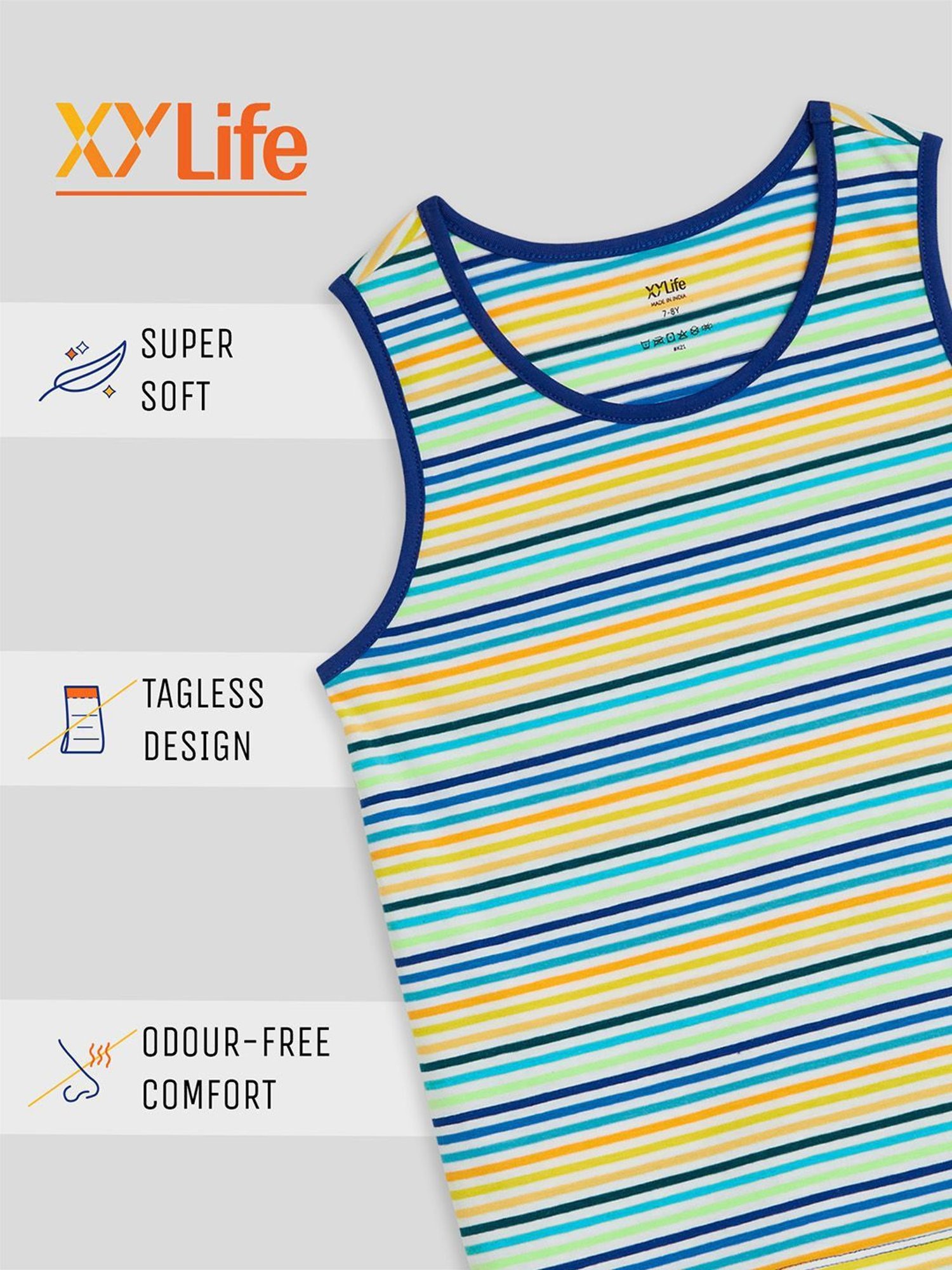 XY Life Kids Blue & Yellow Striped Tank Top