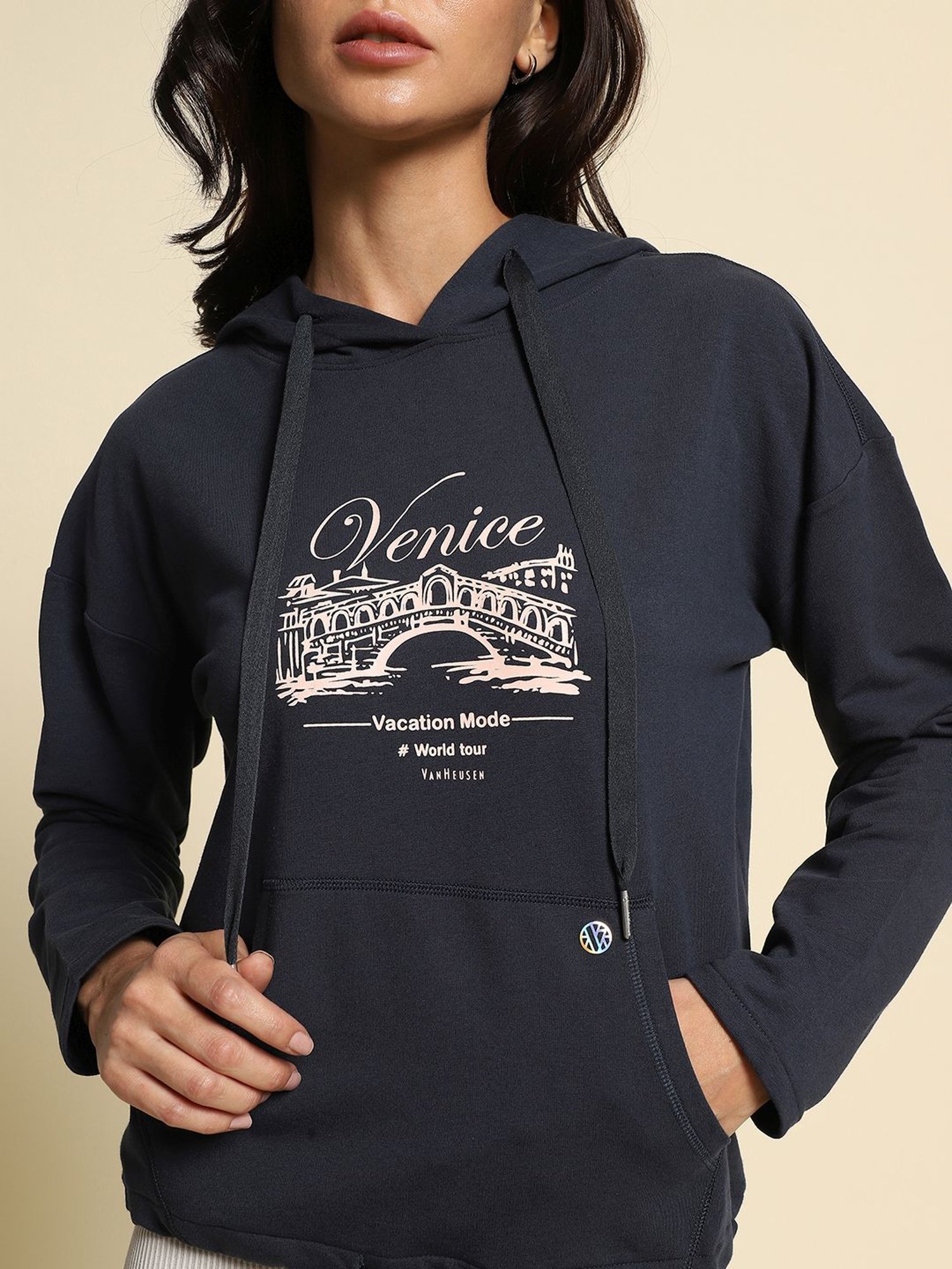 Van Heusen Navy Printed Sports Hoodie