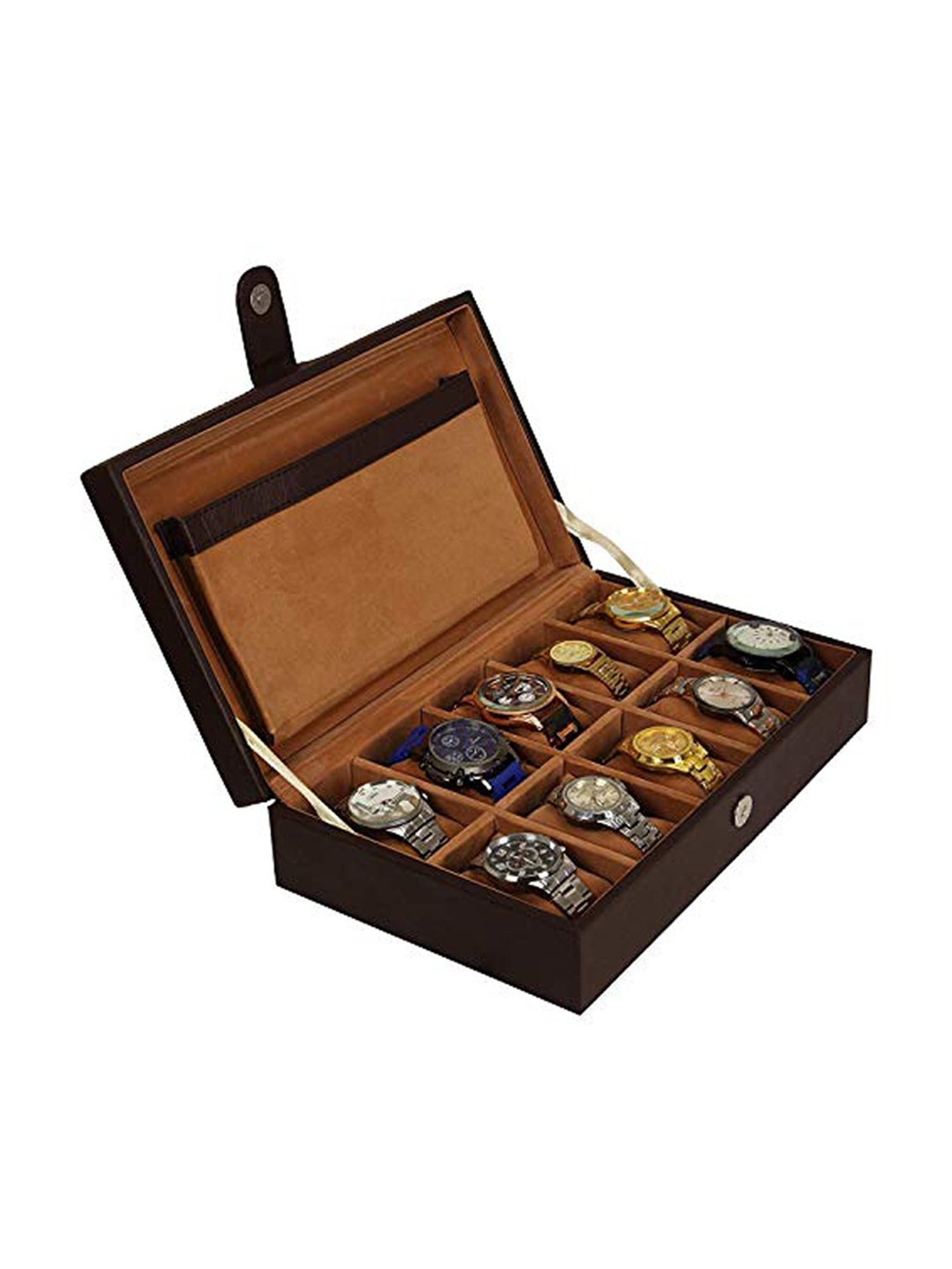 Leather World Brown Watch Box Holder Organizer Case in 10 Slots