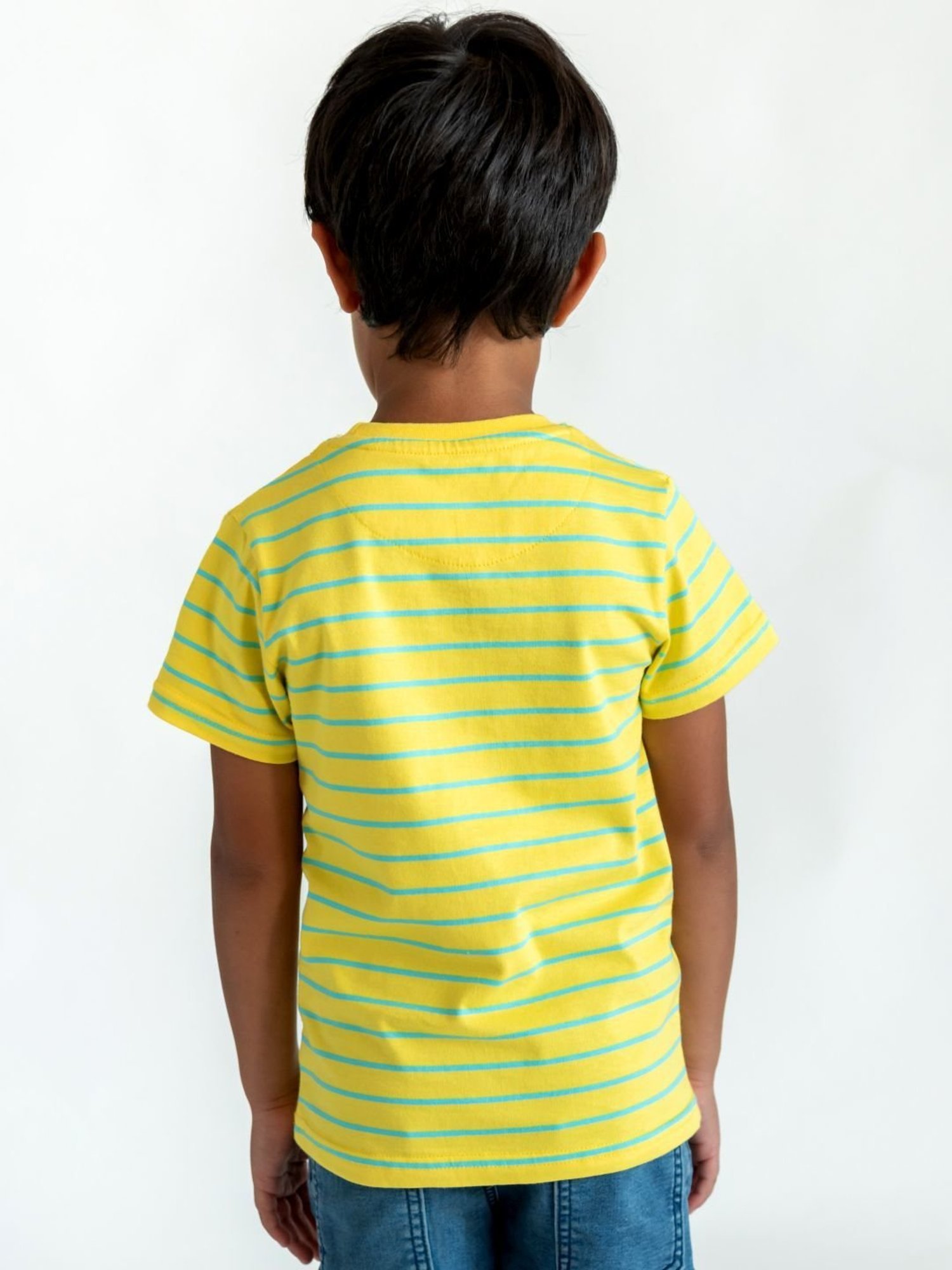 Campana Kids Yellow & Turquoise Blue Cotton Striped T-Shirt