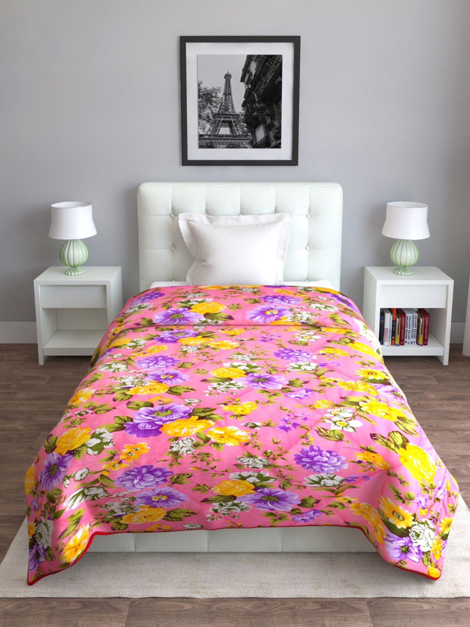 Romee Pink Polyester Floral Blankets Quilts and Dohars