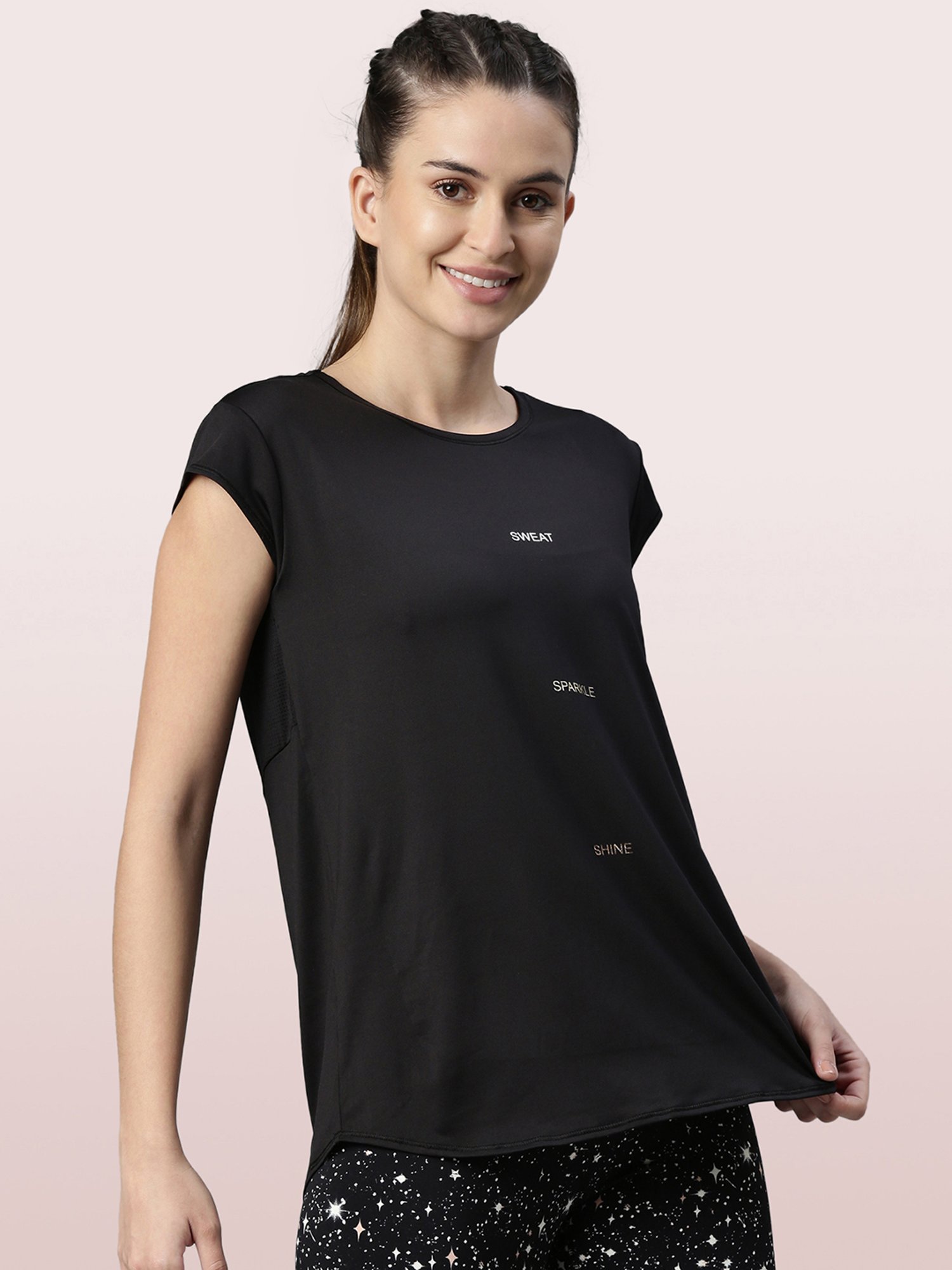 Enamor Black Relaxed Fit Crew T-Shirt
