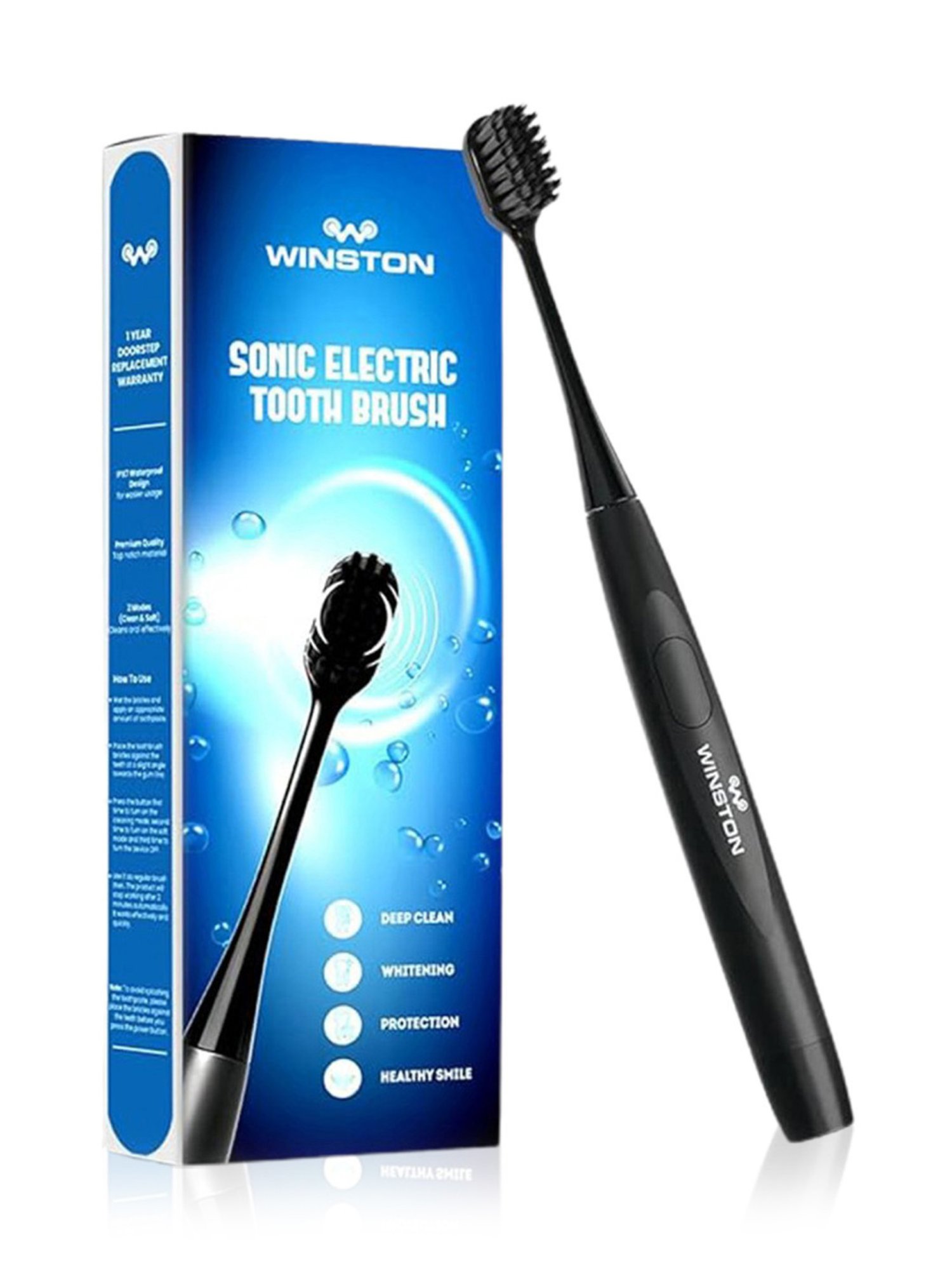Winston Sonic Electric Toothbrush with Charcoal Bristles AAA Battery Operated (Black)