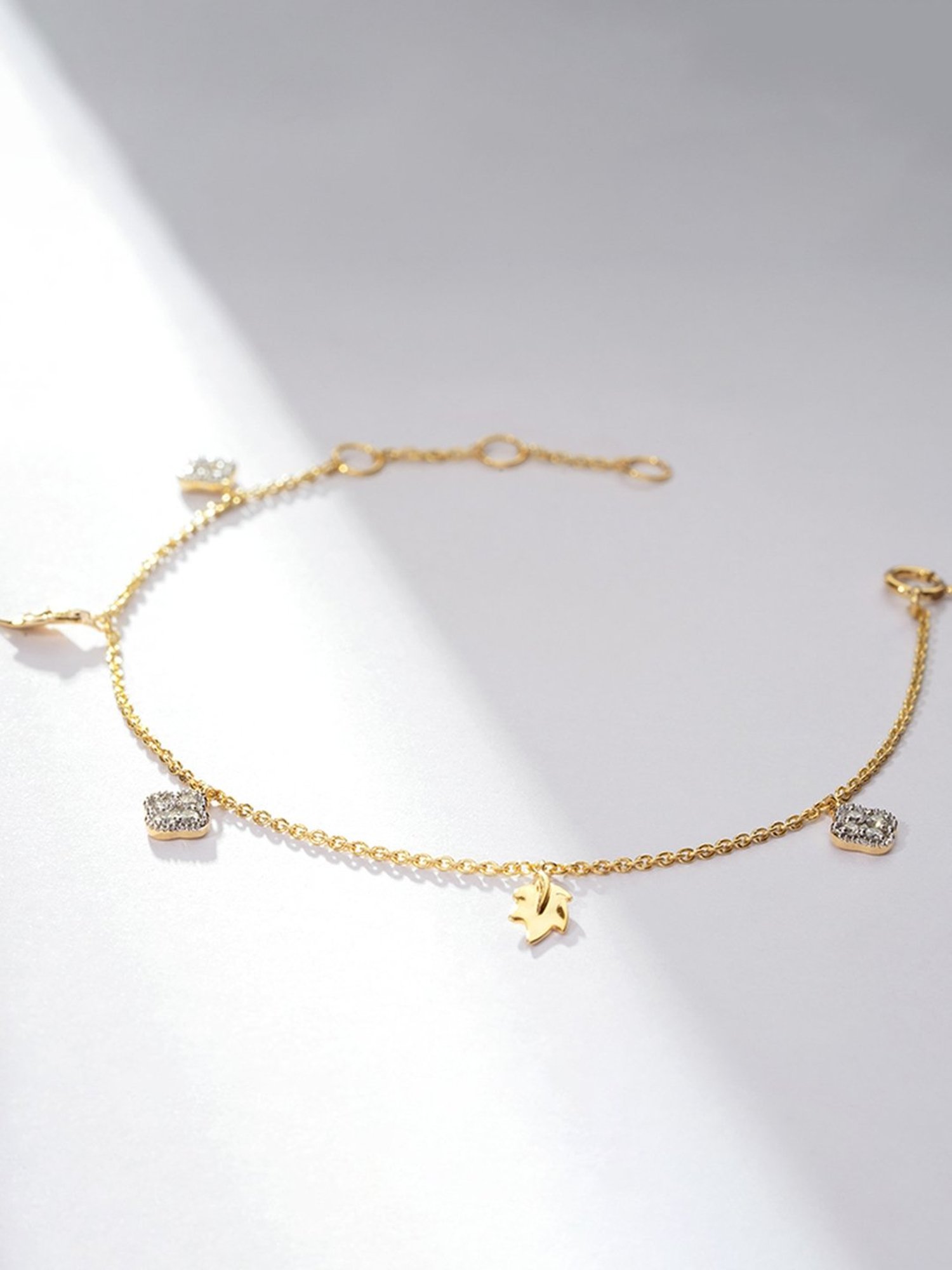 P.N.Gadgil Jewellers 14k Gold Leaf & Bud Flexible Fit Diamond Bracelets For Women