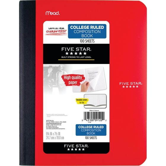 Five Star Composition Book College Ruled 100 Sheets 9 34 x 7 12 Cobalt Blue -