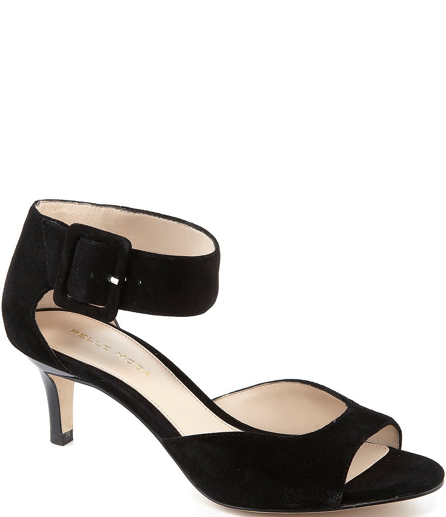 Pelle Moda Berlin Peep-Toe Kitten-Heel Suede Ankle Strap Dress Sandals