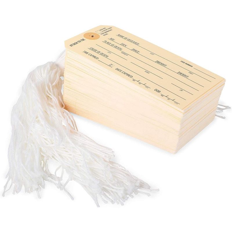 Stockroom Plus 200-Pack Toe Tags Identification Labels with String for Morgue, Coroner (5.25 x 2.6 in)