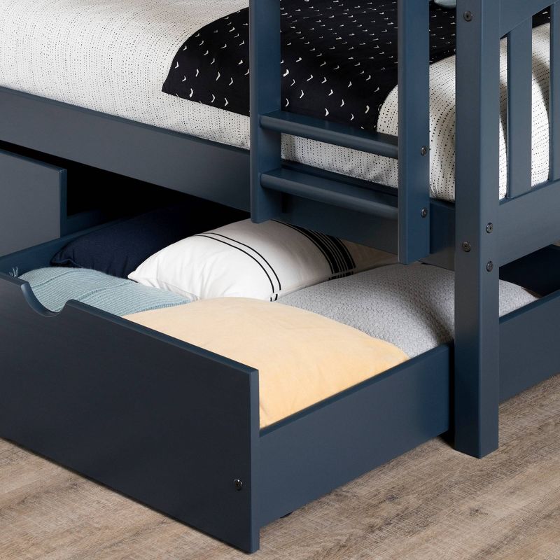 Twin Asten Bunk Beds and Rolling Drawers Set  Navy Blue  - South Shore