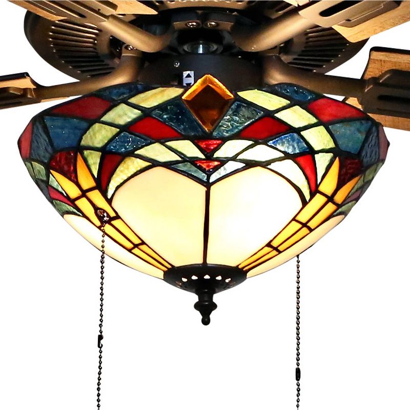 52" LED 5-Blade Gable Prairie Stained Glass Lighted Ceiling Fan - River of Goods
